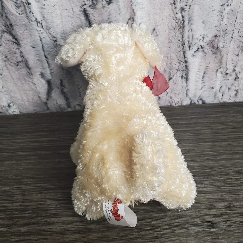 Snuggie Toy Light Brown Tan Puppy Dog Plush Stuffed Animal Red Sheer Bow